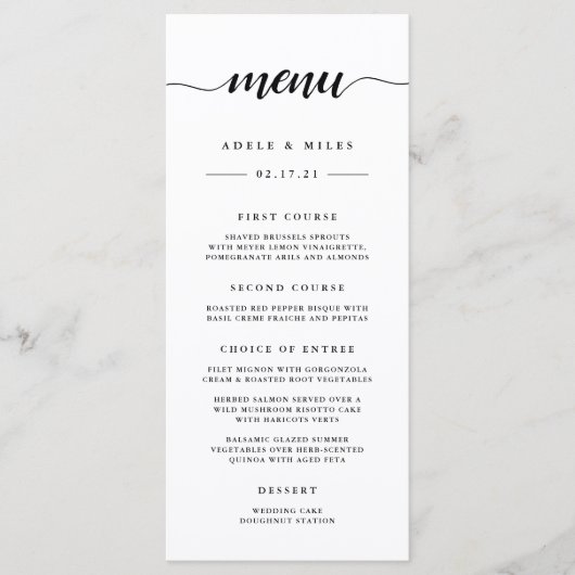 Menu Mariage de calligraphie noir et blanc (Devant)