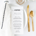 Menu Mariage de calligraphie noir et blanc<br><div class="desc">Notre menu de mariage simple et élégant comprend vos entrées, entrées et desserts surmontés de vos noms, date mariage et "menu" dans la calligraphie moderne écriture. Conçu pour s'associer à notre collection de mariages Ampersand Monogram. Utilisez les champs modèle pour ajouter les informations de votre menu, puis cliquez sur "Personnaliser"...</div>