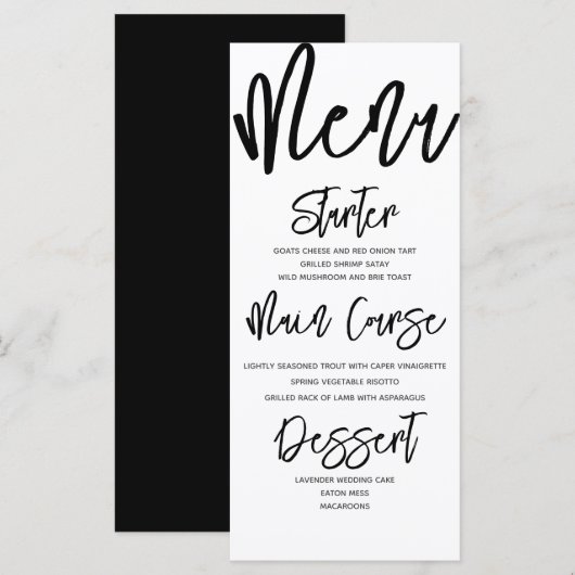 Menu Mariage de calligraphie noir et blanc moderne (Devant / Derrière)