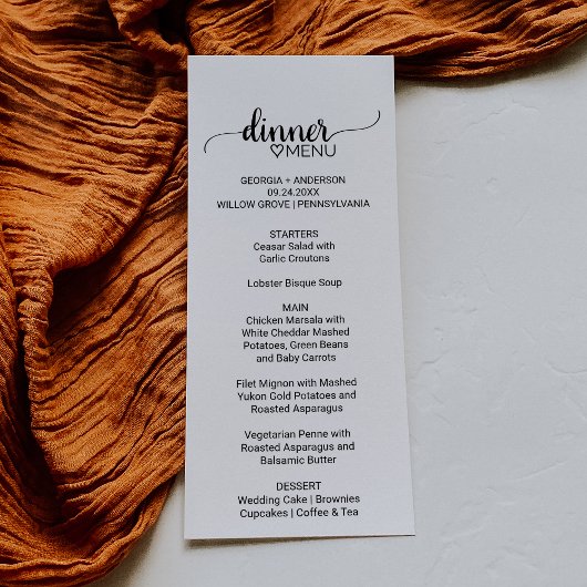 Menu Mariage de calligraphie noire simple