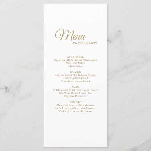 Menu Mariage de calligraphie or simple (Devant)