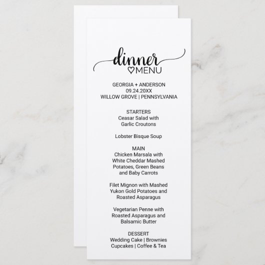 Menu Mariage de calligraphie papier Kraft simple (Devant / Derrière)