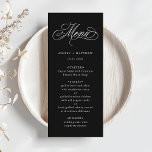 Menu Mariage de calligraphie Tourbillonnant romantique<br><div class="desc">Simple menu mariage noir et blanc avec élégante et romantique calligraphie tourbillonnant avec vos noms. Pour une personnalisation plus avancée de cette conception,  cliquez sur le BOUTON OUTIL DESIGN BLEU ci-dessus !</div>