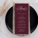 Menu Mariage de calligraphie Tourbillonnant romantique<br><div class="desc">Ce menu de mariages bordeaux et blancs propose des calligraphies tourbillonnant élégantes et romantiques avec vos noms. Pour une personnalisation plus avancée de cette conception,  cliquez sur le BOUTON OUTIL DESIGN BLEU ci-dessus !</div>