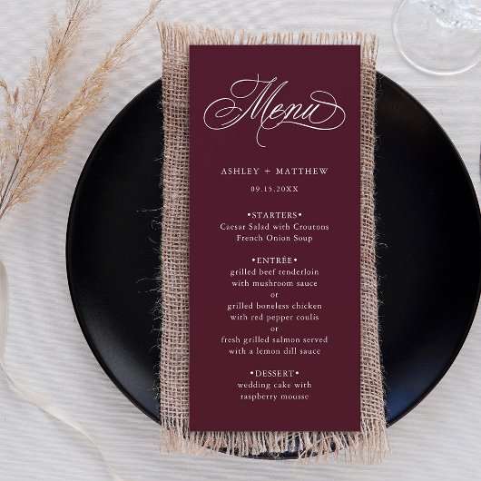Menu Mariage de calligraphie Tourbillonnant romantique 