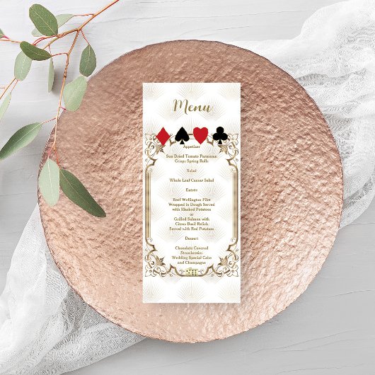 Menu Mariage de casino Glam Gold White Art Deco