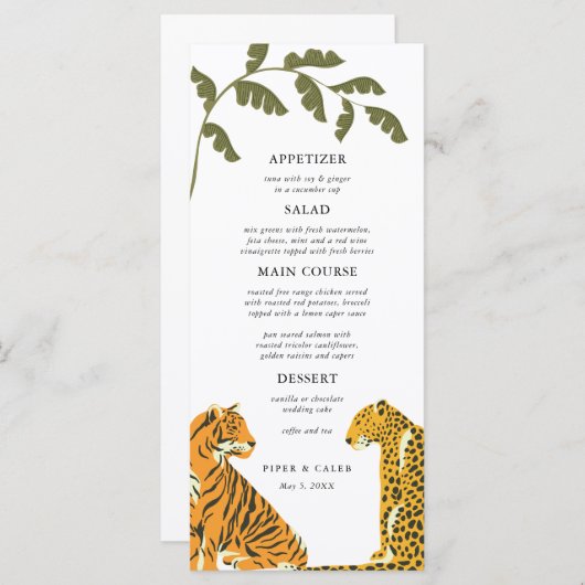 Menu Mariage de chats sauvages tropicaux (Devant / Derrière)