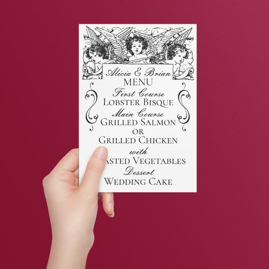 Menu Mariage de Cherubs Victoriens Noir et Blanc