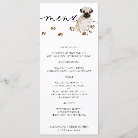 Menu Mariage de chien de parti de mariage de chiot Pug (Devant)