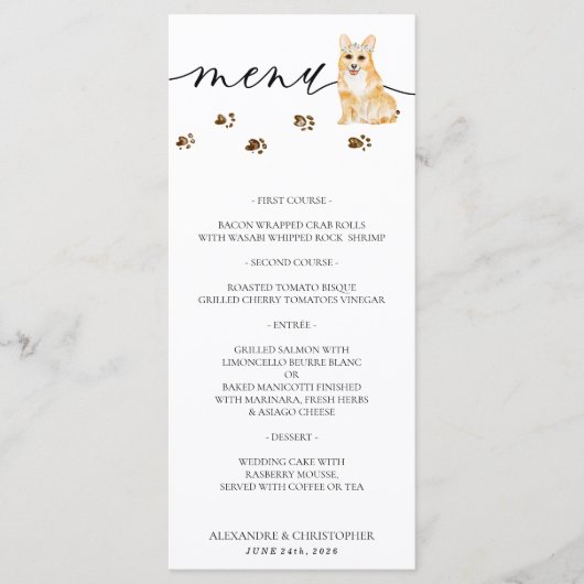 Menu Mariage de chiots Corgi (Devant)