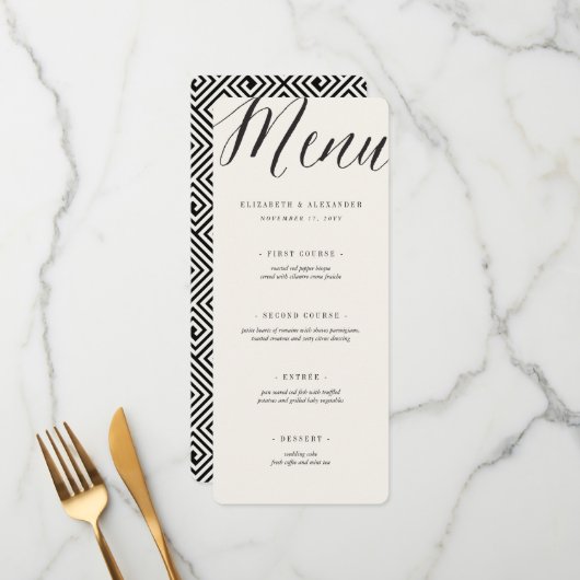 Menu Mariage de clé grec géométrique de script simple c (Devant/Arrière en situation)