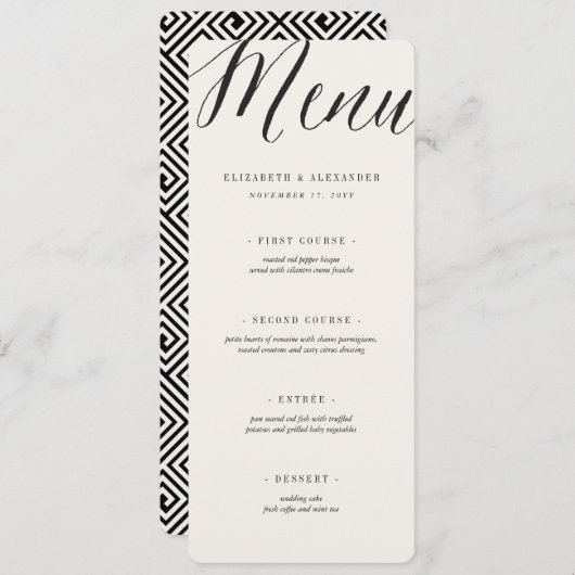 Menu Mariage de clé grec géométrique de script simple c (Devant / Derrière)
