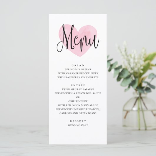 Menu mariage de coeur rose. Dîner romantique et mo (Debout devant)