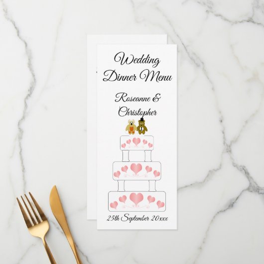 Menu Mariage de conception de gâteau mariage (Devant/Arrière en situation)