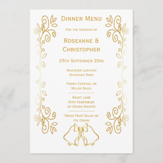 Menu Mariage de conception Gold Bells (Devant)