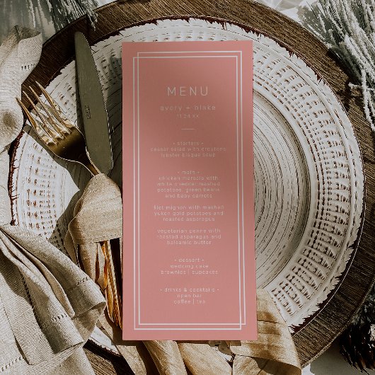 Menu Mariage de corail doux AVERTISSEMENT Peach Minimal