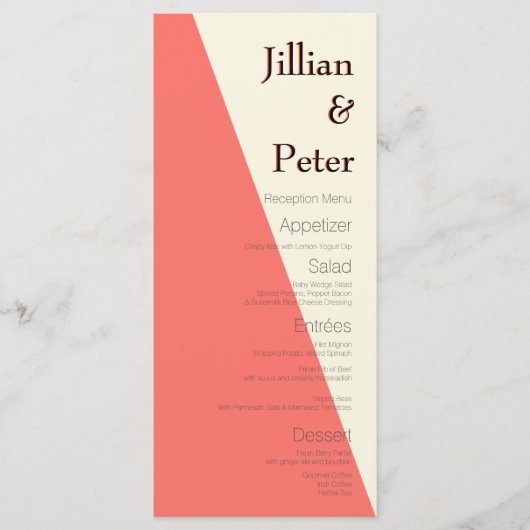 Menu Mariage de corail ivoire géométrique (Devant)