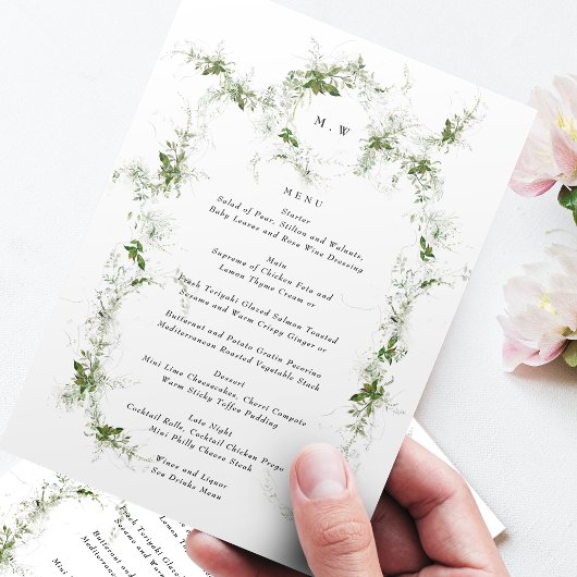 Menu Mariage de couronne Monogram Eucalyptus Verdure en