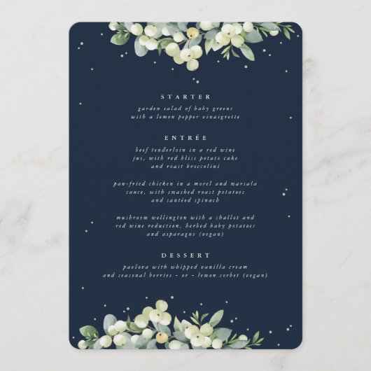 Menu Mariage de cours Dark Navy Snowberry+Eucalyptus 3 (Devant)