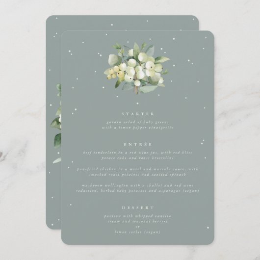 Menu Mariage de cours Seafoam Snowberry+Eucalyptus 3 (Devant / Derrière)