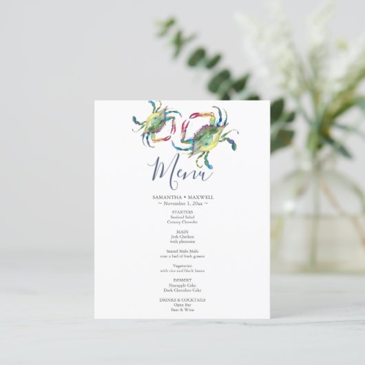 Menu Mariage de crabe bleu aquarelle (Debout devant)