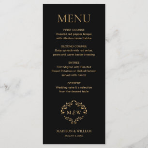 Menu Mariage de cravate noir officiel Monogramme de crê