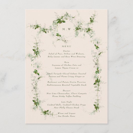Menu Mariage de crème Monogram Eucalyptus (Devant)