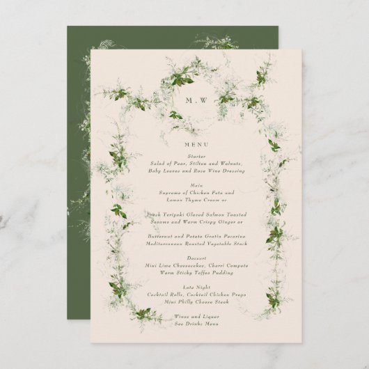 Menu Mariage de crème Monogram Eucalyptus (Devant / Derrière)