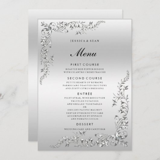 Menu Mariage de décoration en argent (Devant / Derrière)