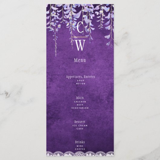 Menu Mariage de dentelle moderne violet (Devant)