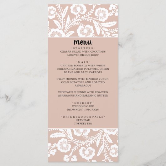 Menu Mariage de dentelle rustique (Devant)