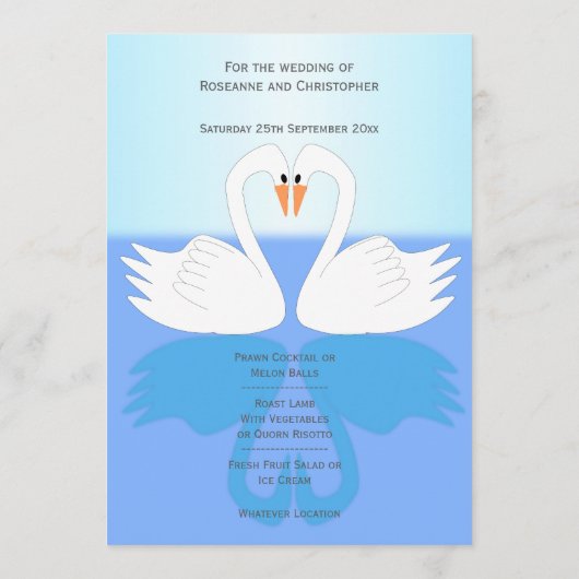 Menu Mariage de design Swans (Dos)