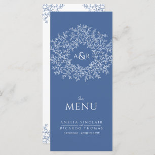 Menu mariage de dessin en feuille bleue et blanche