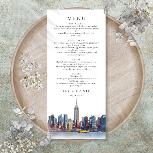 Menu Mariage de destination à New York à l'aquarelle