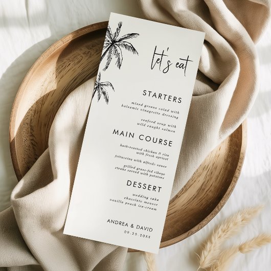 Menu Mariage de Destination avec Palmier Dessiné à la M