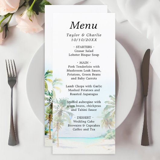 Menu Mariage de destination de plage tropicale