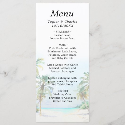 Menu Mariage de destination de plage tropicale (Devant)