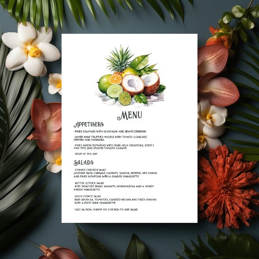 Menu Mariage de destination des Caraïbes Watercolor
