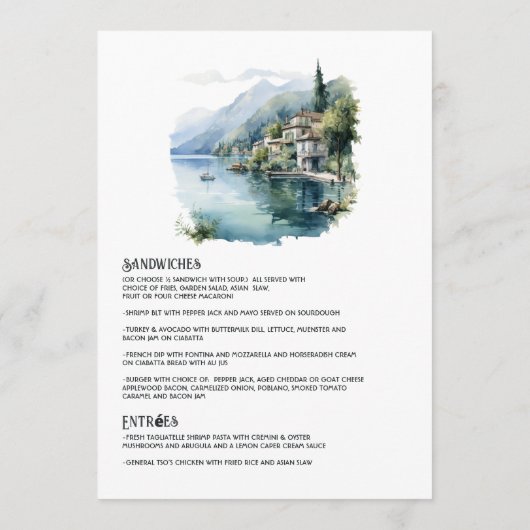 Menu Mariage de destination italienne du lac de Côme (Dos)