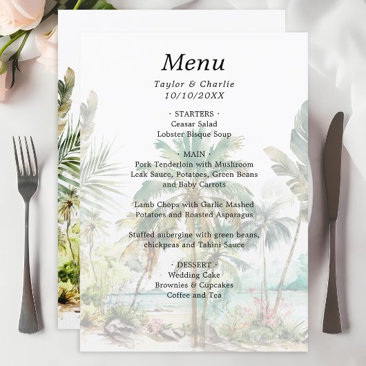 Menu Mariage de Destination sur une Plage Tropicale