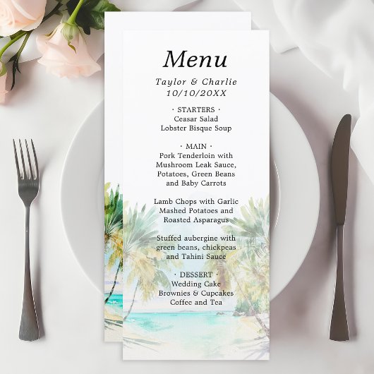 Menu Mariage de Destination sur une Plage Tropicale
