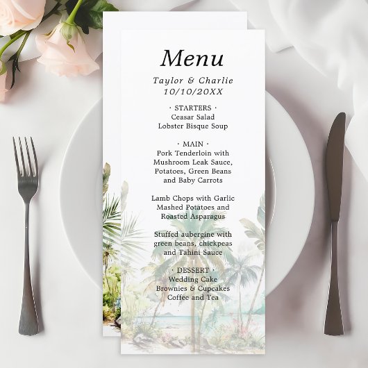 Menu Mariage de Destination sur une Plage Tropicale