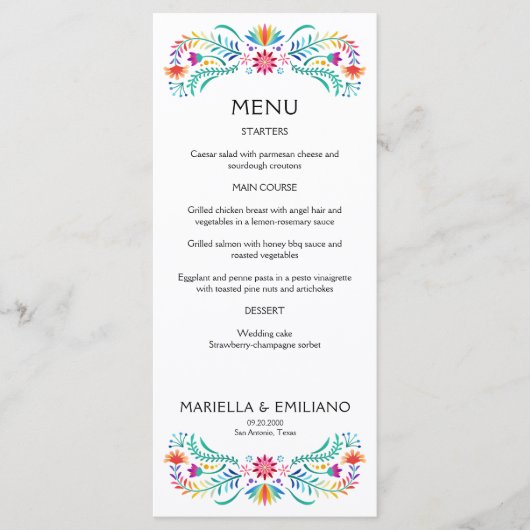 Menu Mariage de douche Fiesta Floral (Devant)