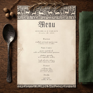 Menu Mariage de fantasy médiéval noir gravure vintage