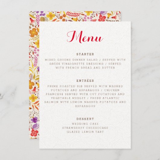 Menu Mariage de feuillage de Fleur sauvage Boho violet  (Devant / Derrière)