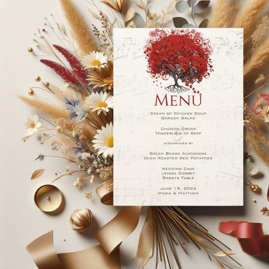Menu Mariage de feuille de coeur rouge