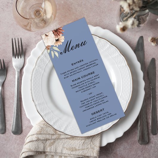 Menu Mariage de Fleur sauvage Rustique Dusty Blue
