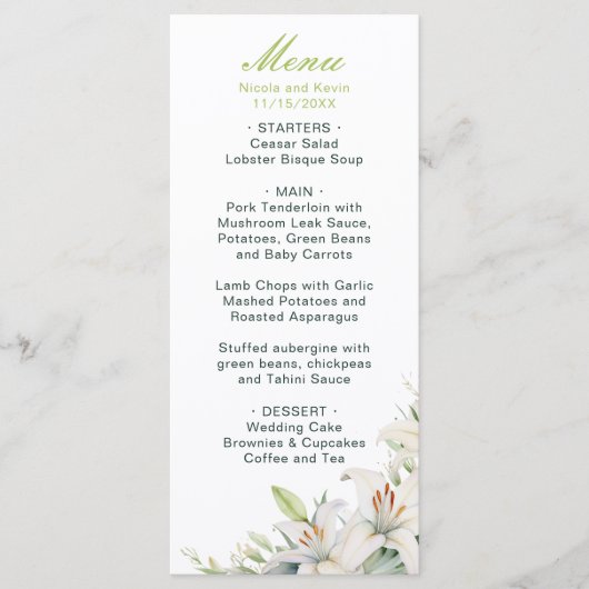 Menu Mariage de fleurs blanches (Devant)