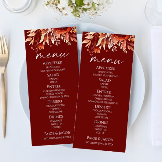 Menu Mariage de fleurs Brown rouillées de Bourgogne