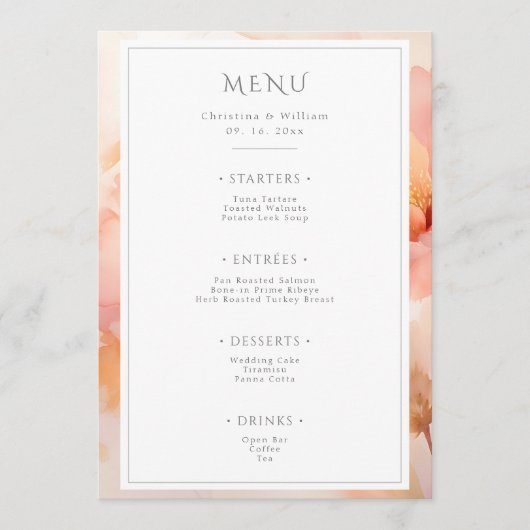 Menu Mariage de fleurs d'aquarelle moderne (Devant)